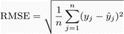 RMSE equation. Equation is described in text before and after.